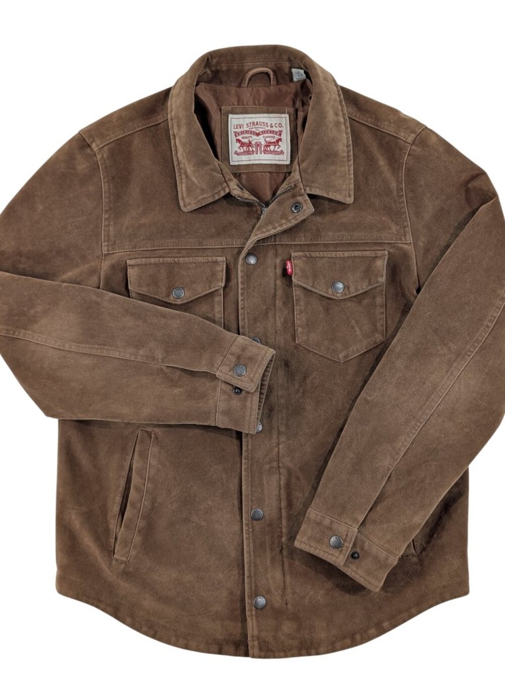 LEVI'S Brown Faux Suede Trucker Jacket Shacket Western Full Zip Snap Small